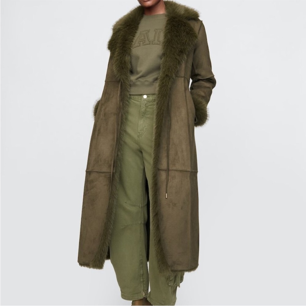 NWT Gap x Cult Gaia vegan suede wrap olive green coat Size Medium